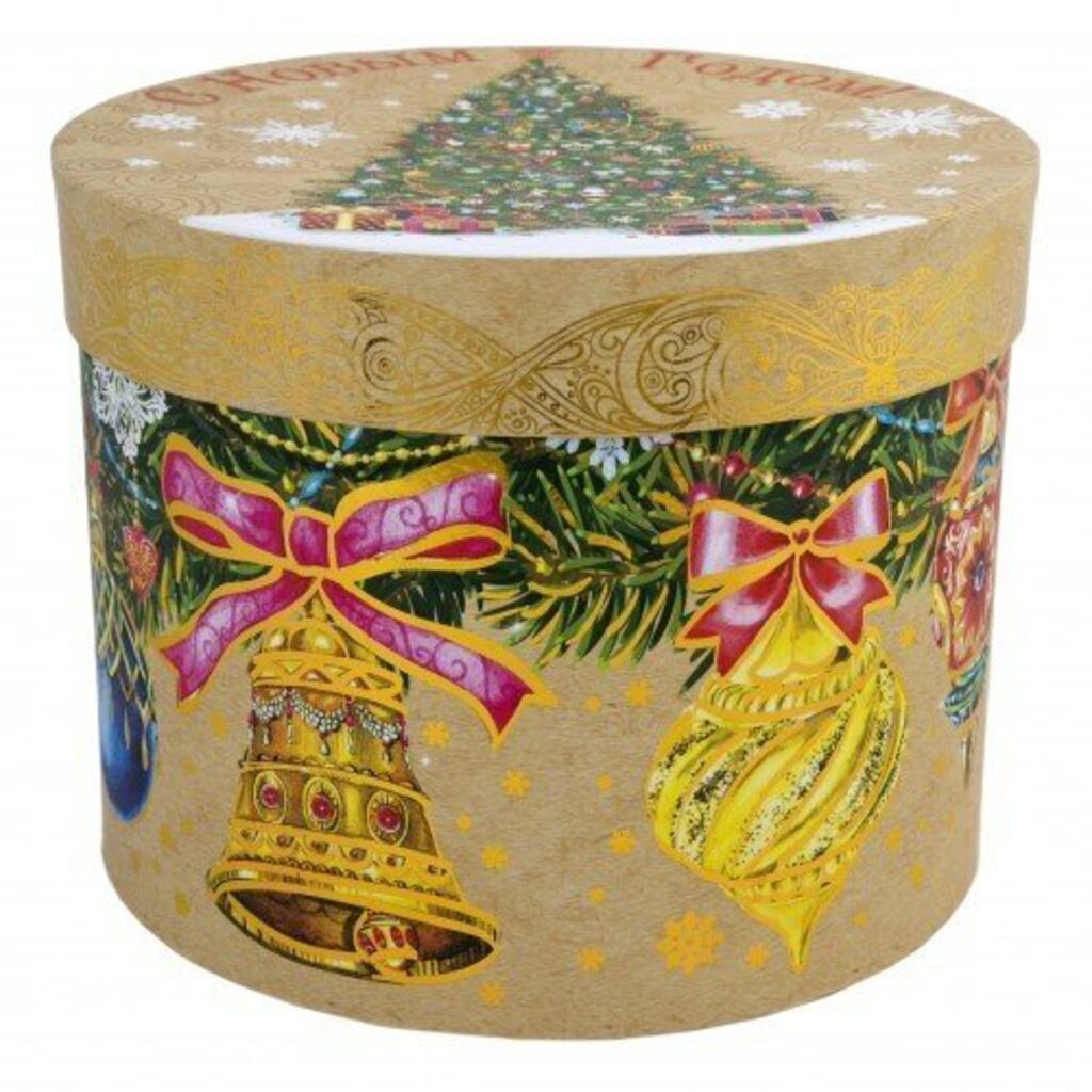 Коробка подарочная "Ёлка с колокольчиками" картон 1100г/м2, 18*18*14см