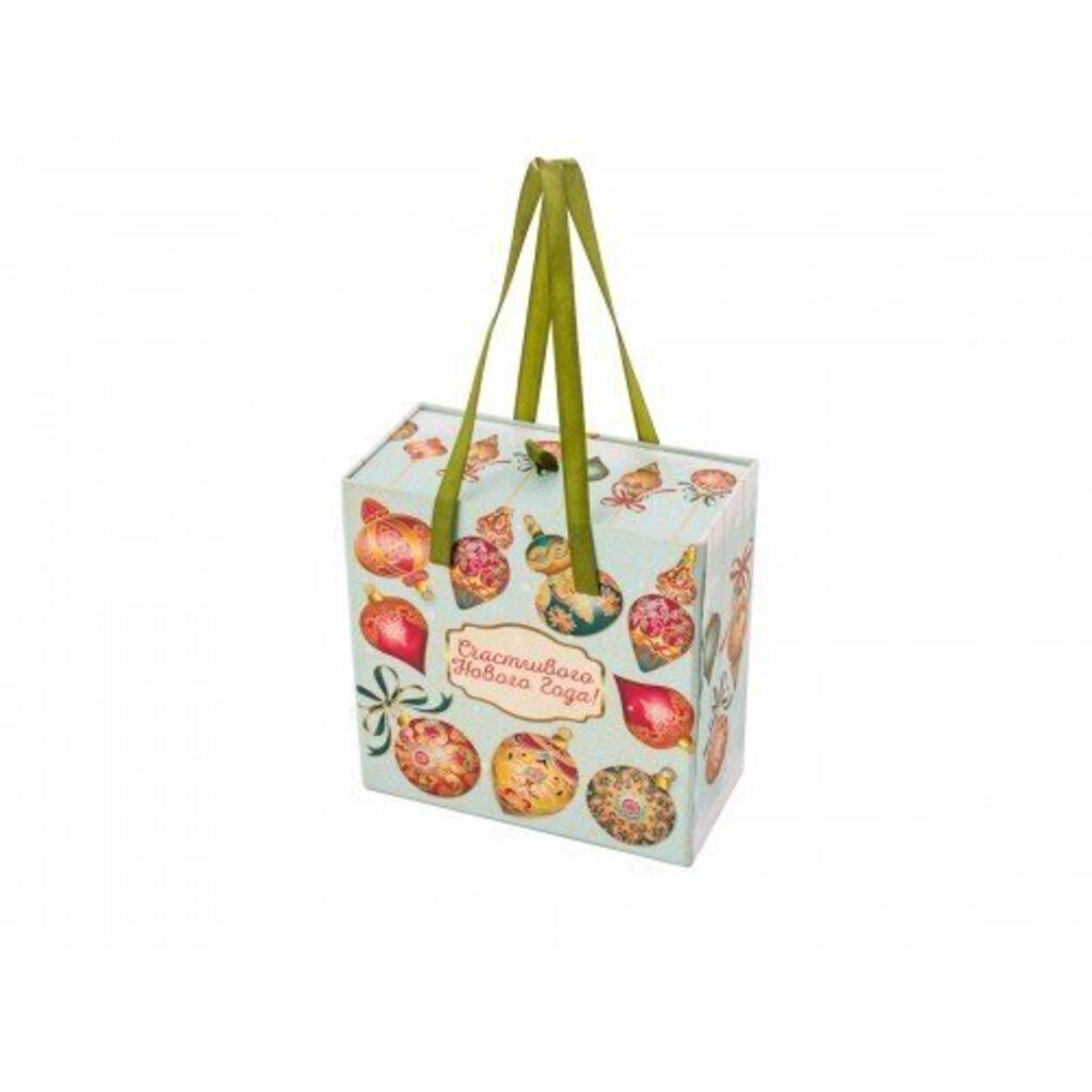 Коробка подарочная "Игрушки на голубом" картон 1100г/м2, с ручкой-лентой, 18*18*9,5см