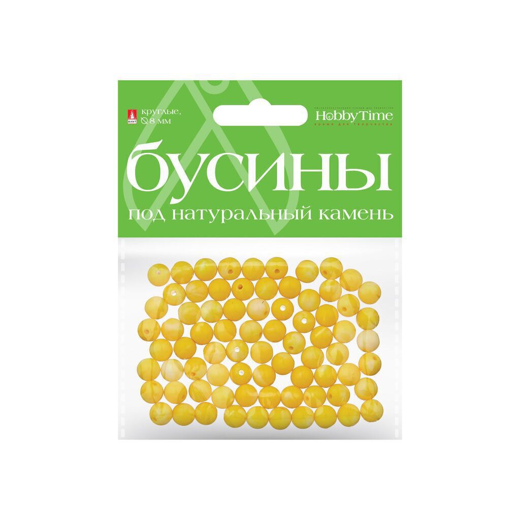 Бусины под натур.камень, круглые, d= 8мм, 6цв.