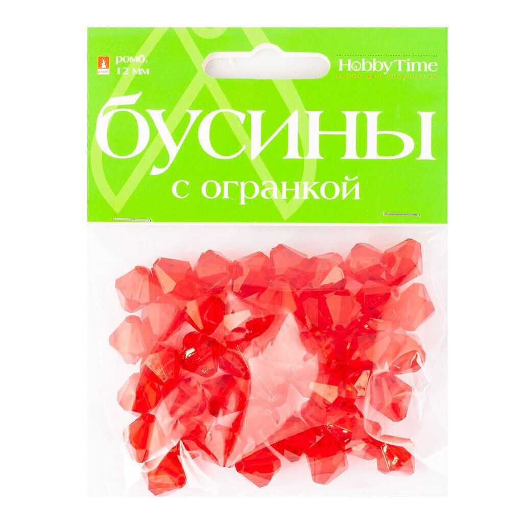 Бусины полупрозрачные, с огранкой, ромб, d=12мм, 10цв.