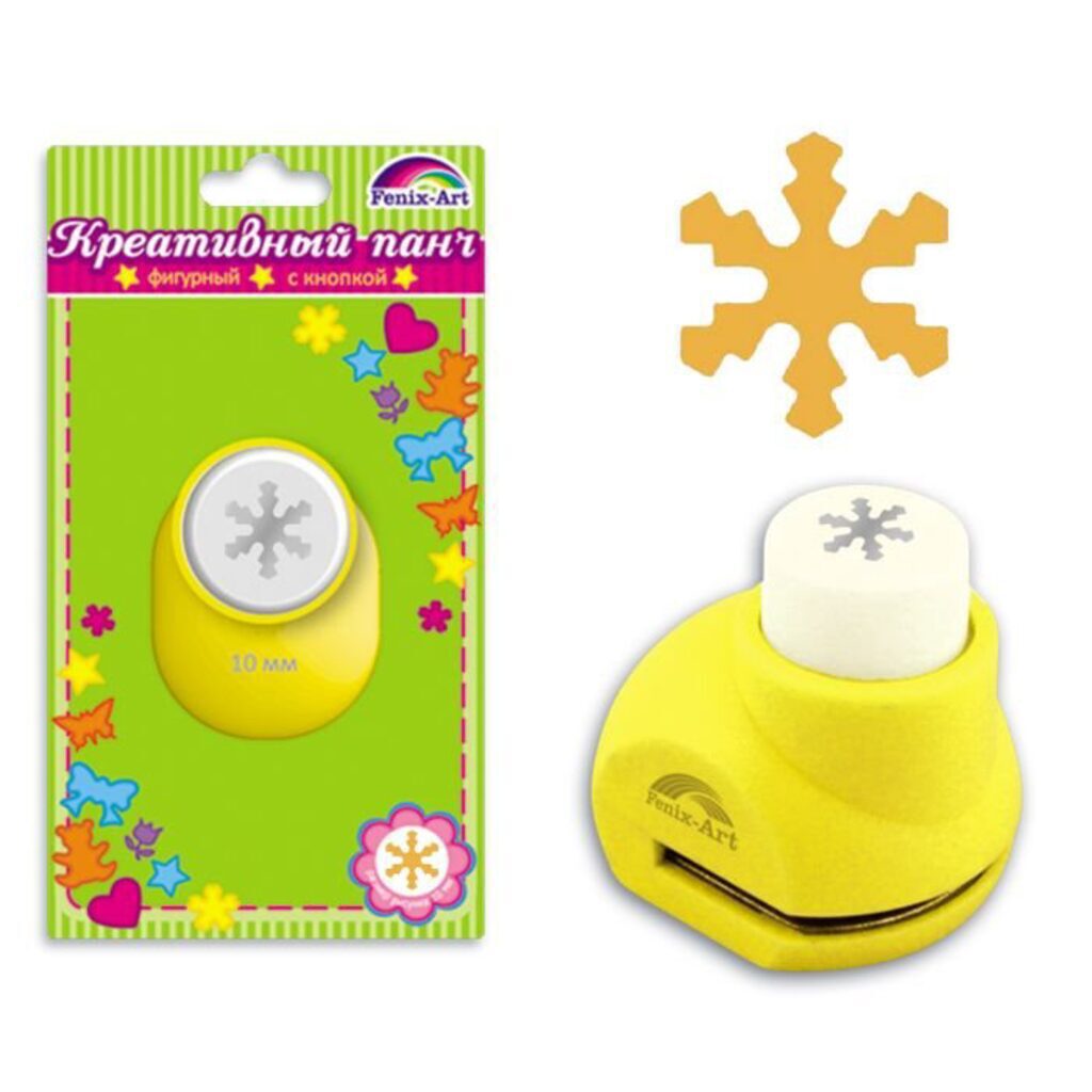 НГ Панч кнопочный 10мм "Снежинка" размер панча 33*26*32мм, блистер