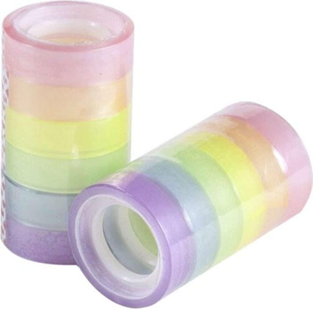 Скотч 12мм*10м цветн. 45 мкм, 6цв., ПАСТЕЛЬ, 6шт