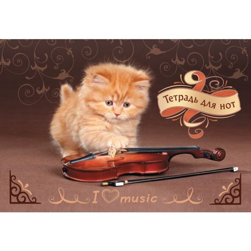 Тетрадь для нот А4,  8л. "Котёнок", горизонтальная