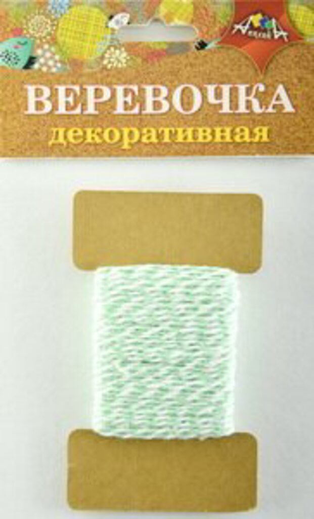 Декоративная веревочка, двухцветная зеленая с белым