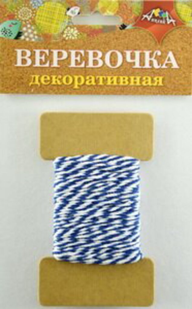 Декоративная веревочка, двухцветная синяя с белым