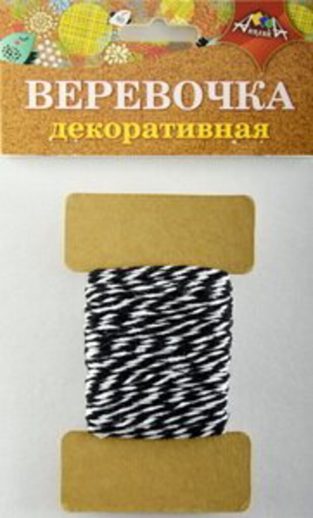 Декоративная веревочка, двухцветная чёрная с белым