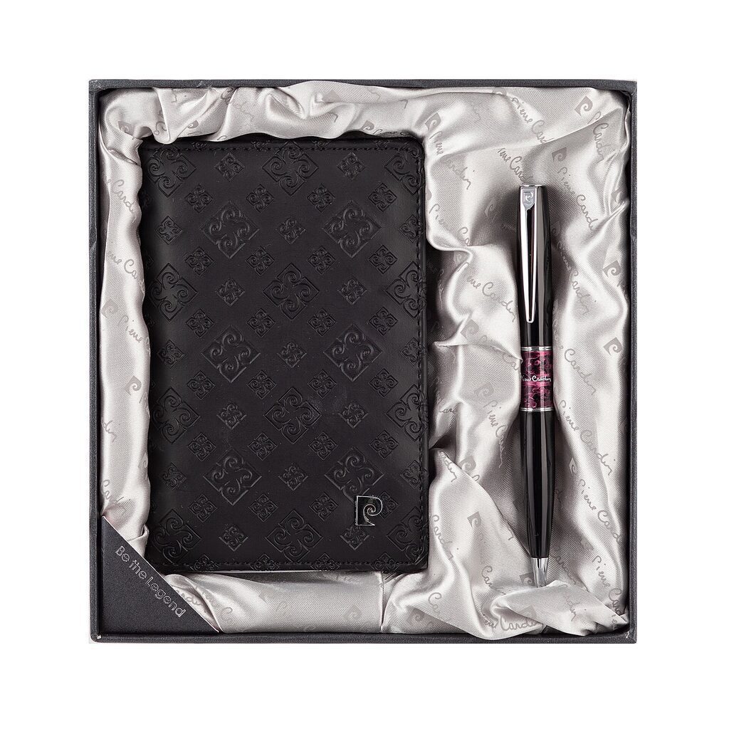 Набор: Обложка для паспорта и ручка латунь/лак/акрил/хром/черный