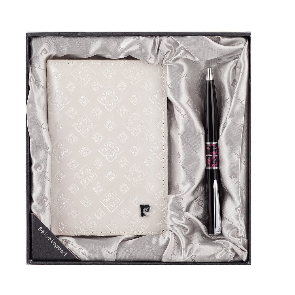 Набор: Обложка для паспорта и ручка латунь/лак/акрил/хром/белый