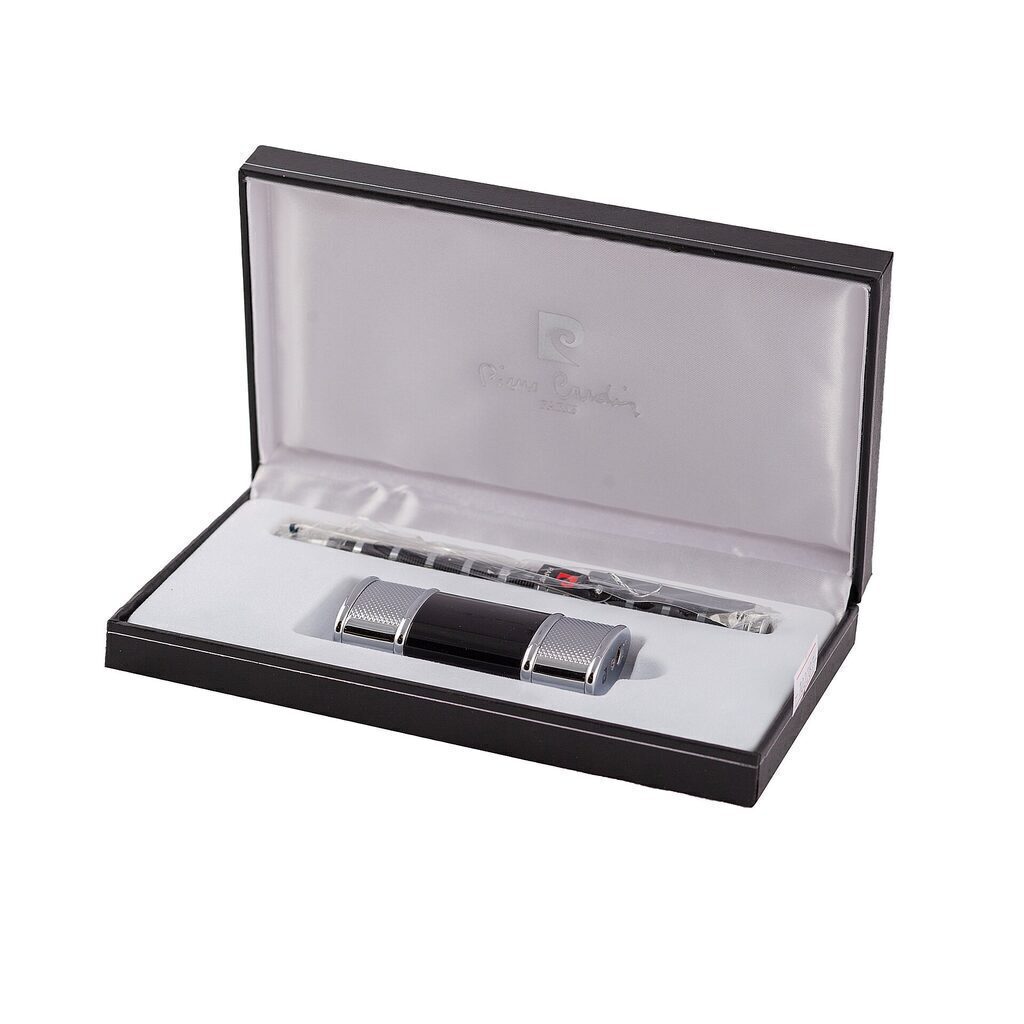 Набор Pier Cardin: ручка шариковая+газовая турбо зажигалка хром/черный лак