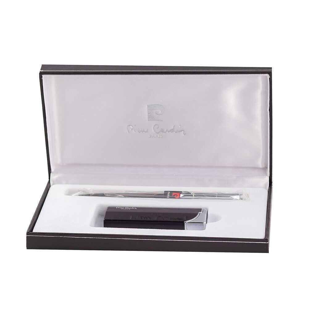 Набор Pier Cardin: ручка шариковая+газовая пьезо зажигалка хром/черный лак