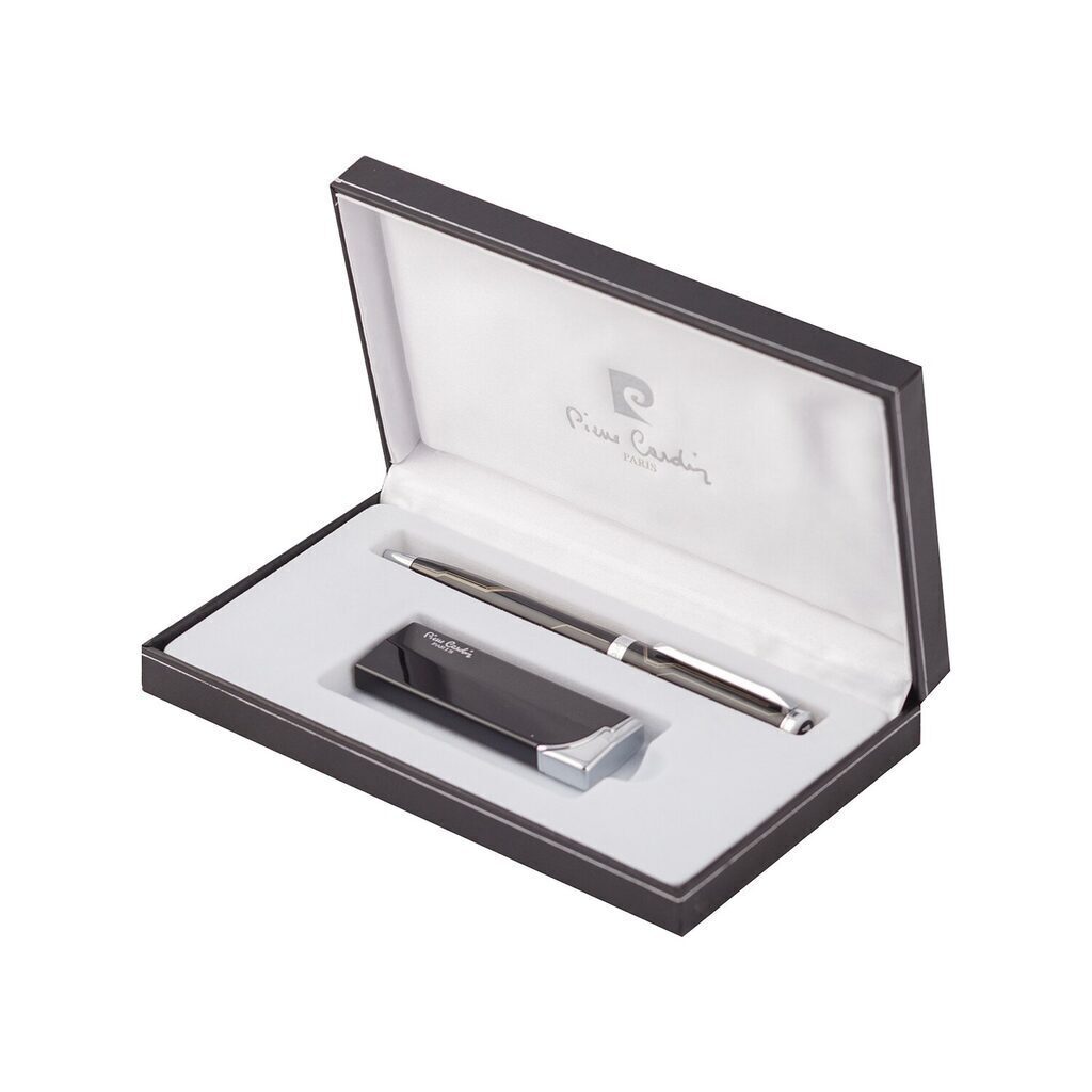 Набор Pier Cardin: ручка шариковая+газовая кремниевая зажигалка хром/эмаль