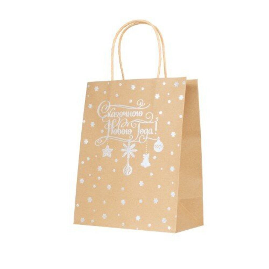 Пакет подар. бум. новогодн. 33*26*13см С новым годом, пл. 150 г/м, крафт