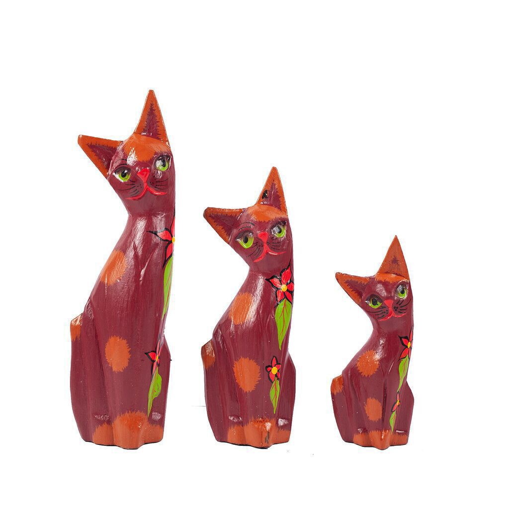 Набор фигурок "Кошки" 10, 20, 25 см, бордо, дерево 3шт
