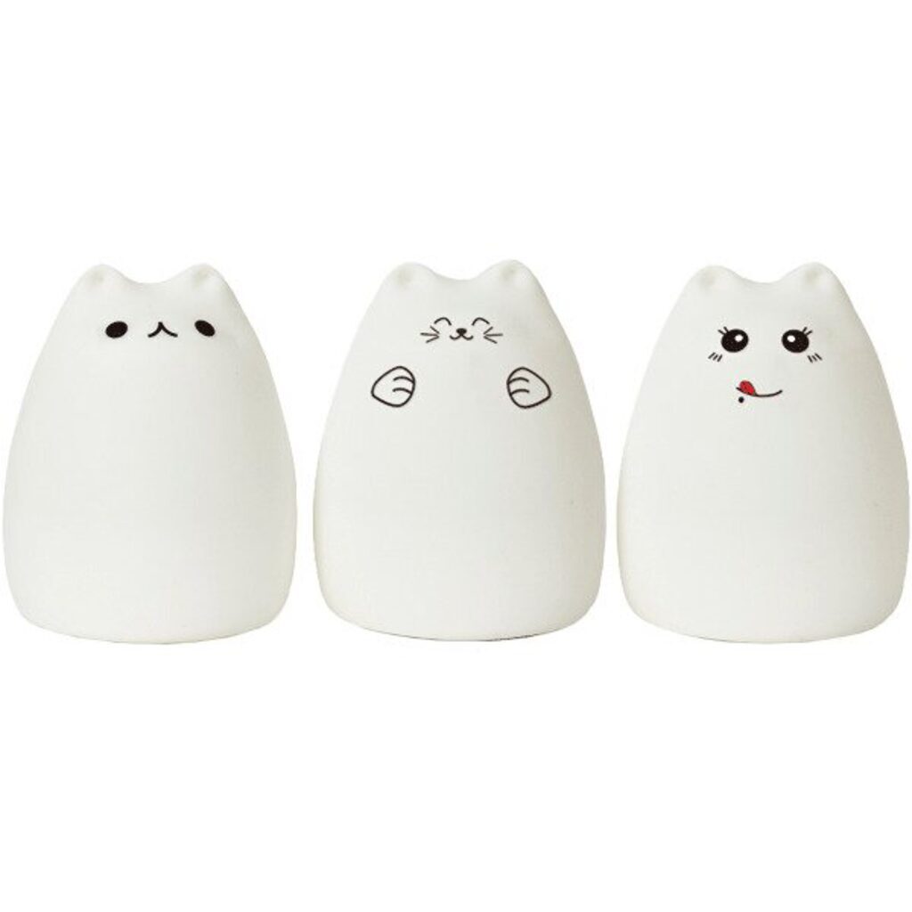 Светильник LED "Кошка" 12*12*15см силиконовый, 8 цв. света,белый корп.,USB кабелем, 1200mA батарейка