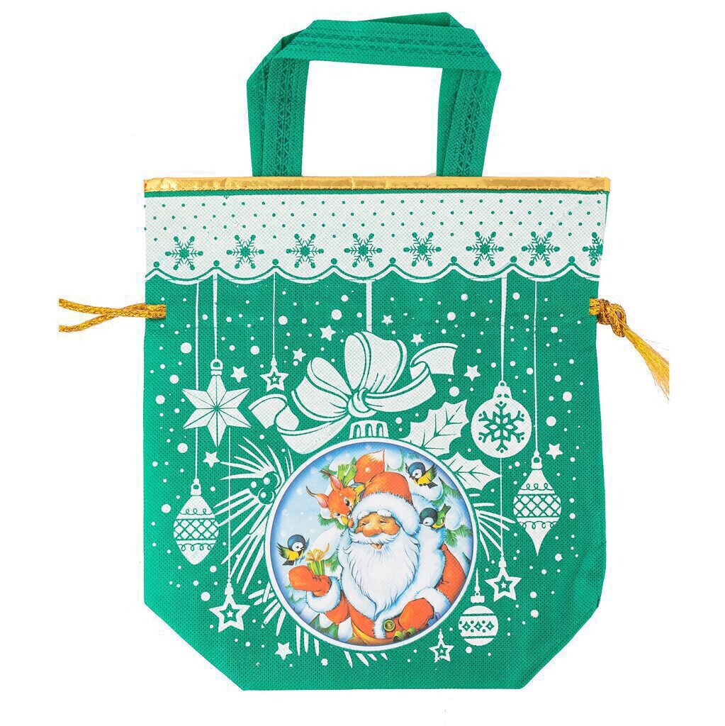 Подарочный мешок "Новогодний" 26*22*8см зеленый
