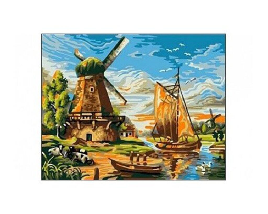 Живопись по номерам с акрилом 40*50см "Мельница"