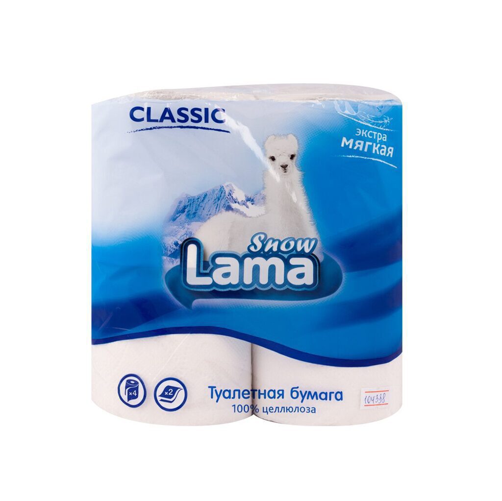 Бумага туалетная Snow LAMA 2-х сл. Classic, 4 шт., белая