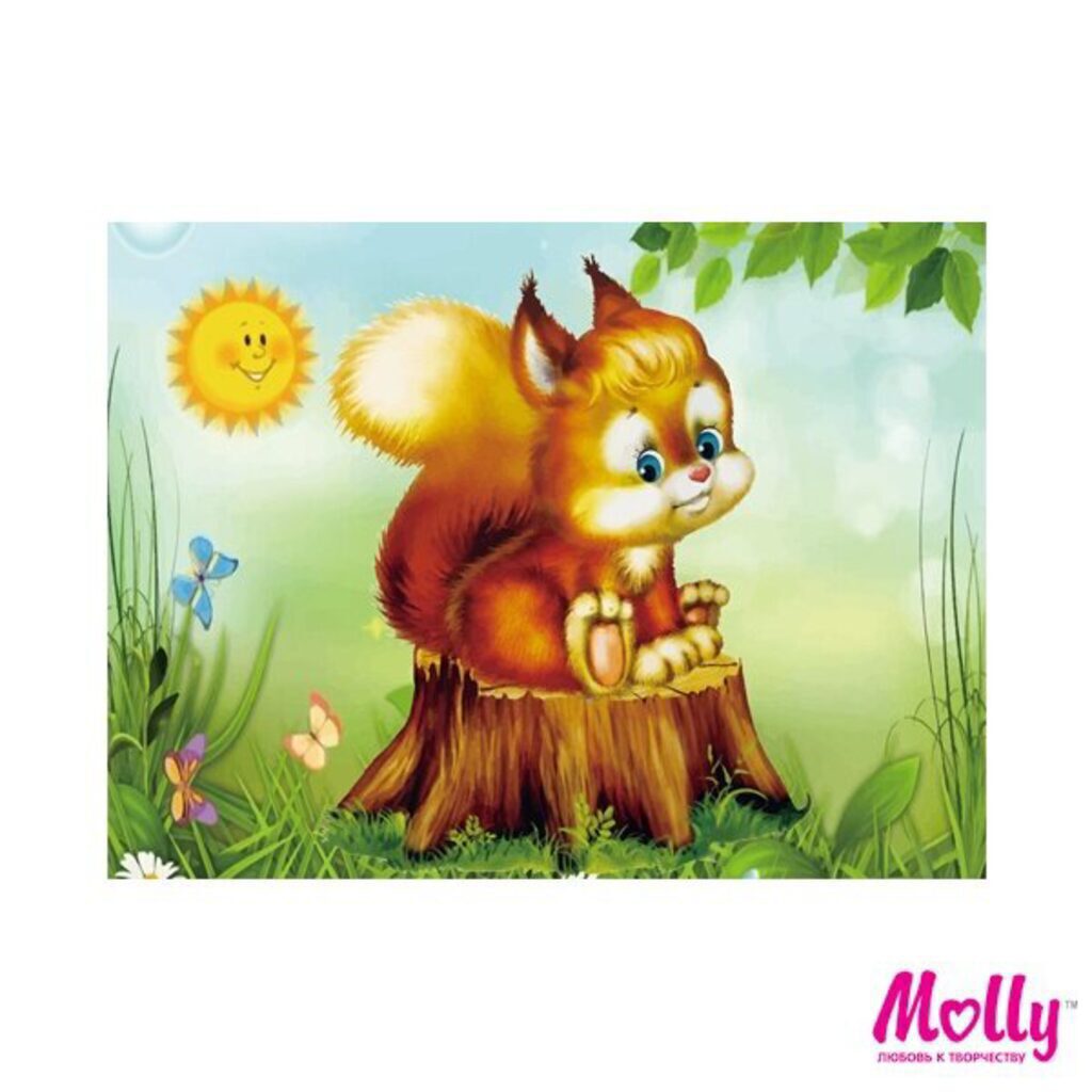 Мозаика алмазная по номерам 15*20см "Белочка на пеньке" Частичная выкладка