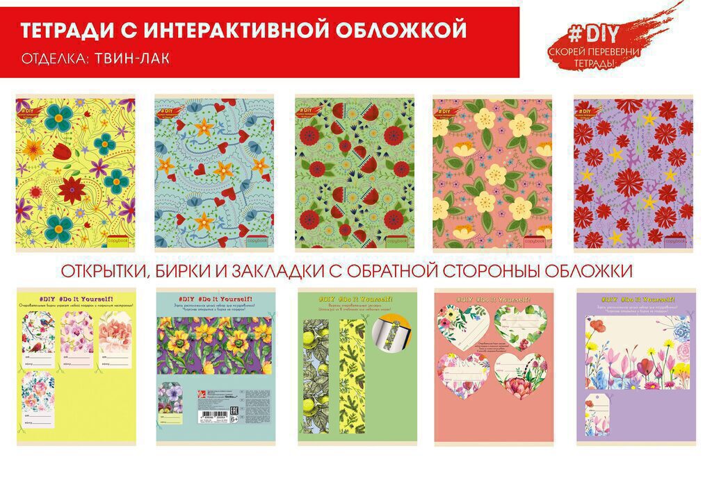 Тетрадь А5  96л  кл., "DIY Collection. Цветочные мечты", твин лак, ассорти 5 диз.