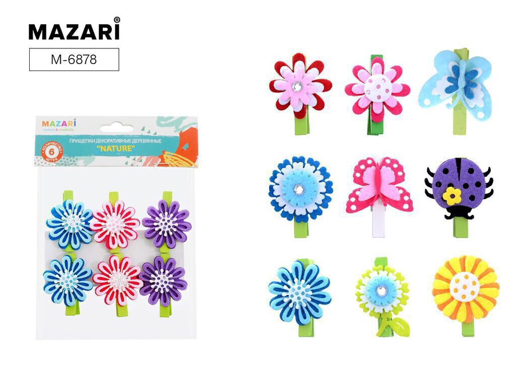 Декор Набор прищепок Nature, 4,5*0,7см, 6шт, ассорти