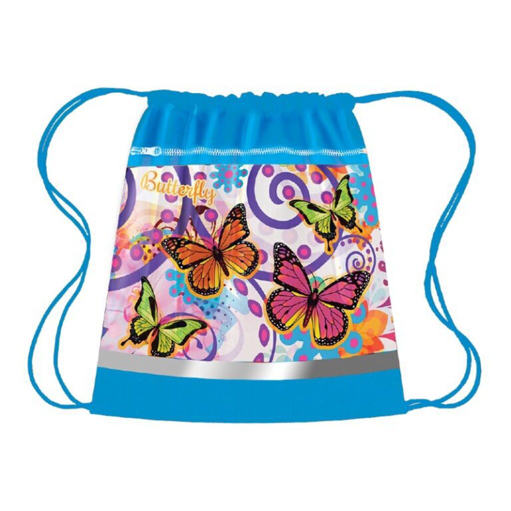 Мешок для обуви 1 отд, карман на молнии, 340*415, светоотр. Butterfly