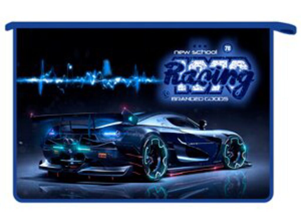Папка д/ труда А4 (340*245*75) 2отд. молния сверху, пластик/ламинат "Racing school"