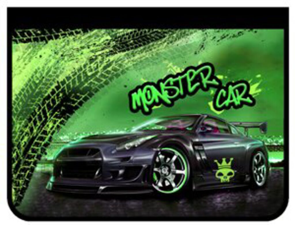 Папка для труда А4 1 отд. молн. вокруг Monster car, ткань, ламинат