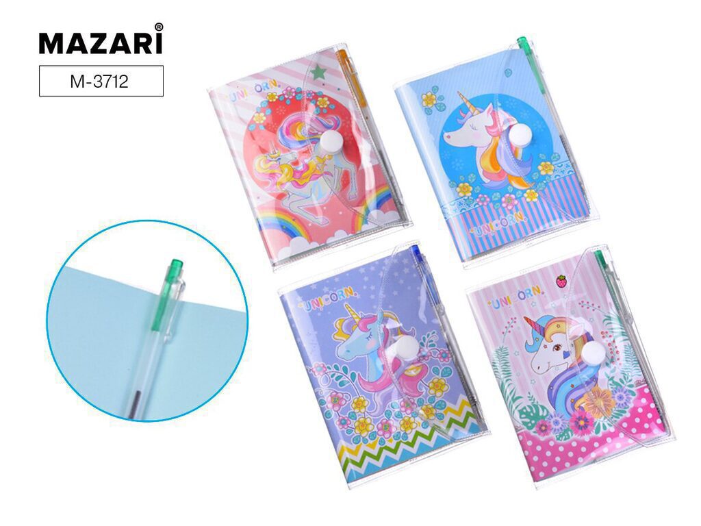 Блокнот Unicorn 9х10,2см 40л спираль, с шар.ручкой, ассорти 4 диз.