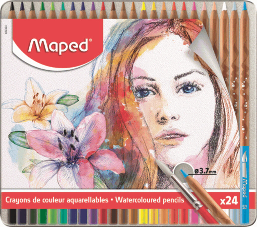Карандаши цвет. акварельные 24цв  Maped Artist, с кисточкой, в мет.футляре