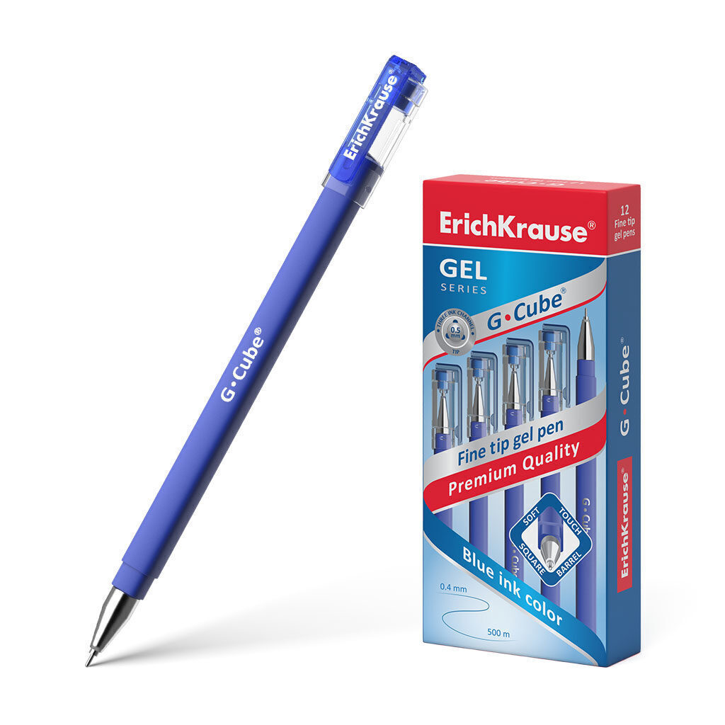 Ручка гелевая EK G-Cube синяя, 0,5мм, корп. синий, с покрытием Soft Touch