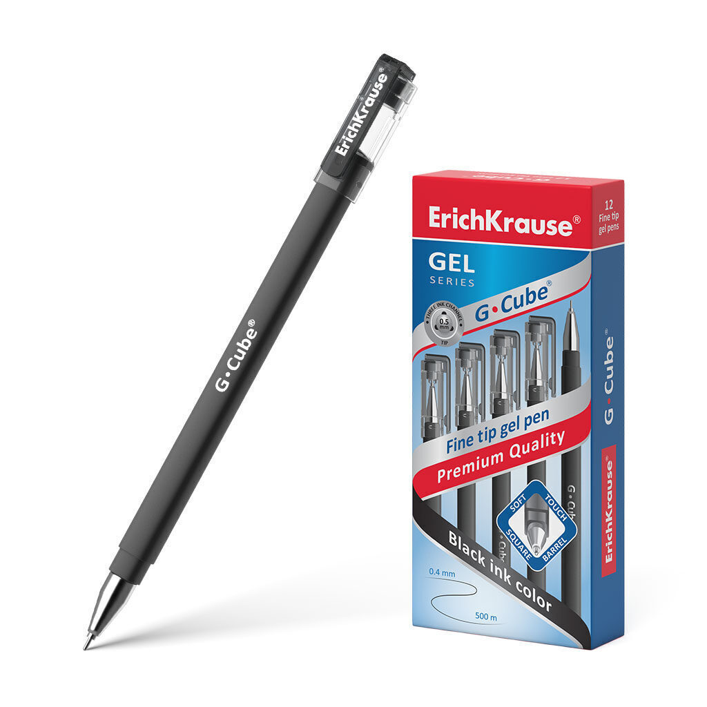 Ручка гелевая EK G-Cube чёрная, 0,5мм, корп. черный, с покрытием Soft Touch