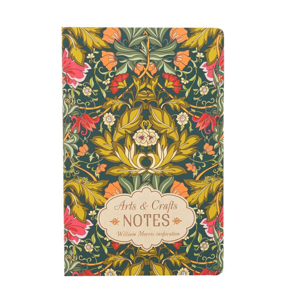 Записная книжка А5  40л  "Arts and Crafts NOTES" (зеленая с роз.цветами) блок с рисунками