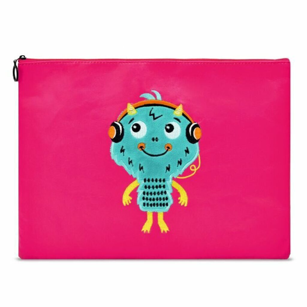 Папка  А4 для документов, Монстр розовый, 1 отд., иск.кожа, на молнии