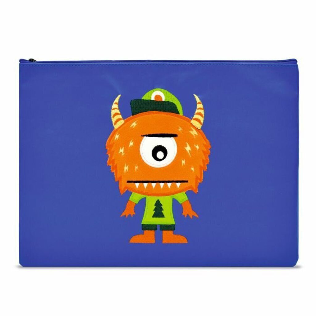 Папка  А4 для документов, Монстр синий, 1 отд., иск.кожа, на молнии