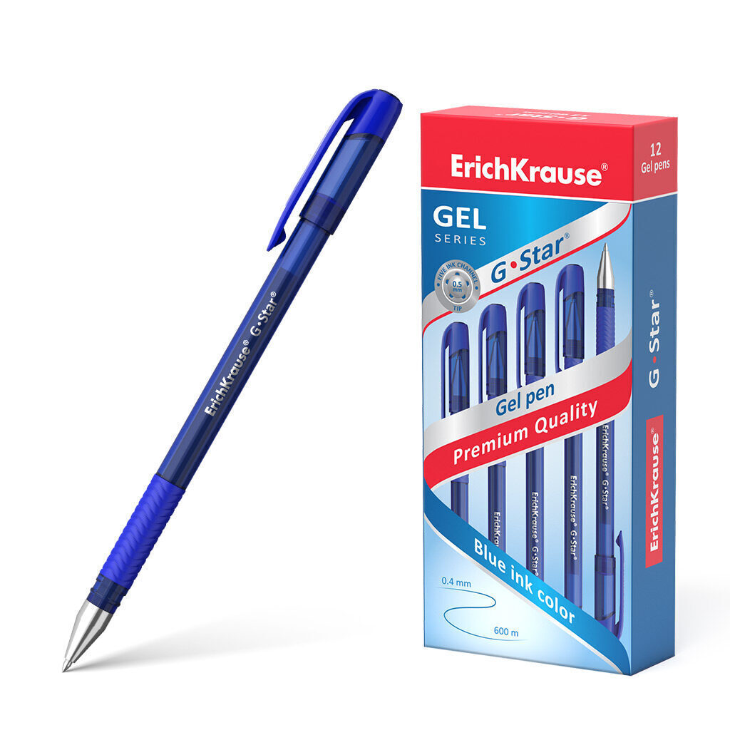 Ручка гелевая EK G-STAR синяя, 0,5мм, синий тонир.корпус