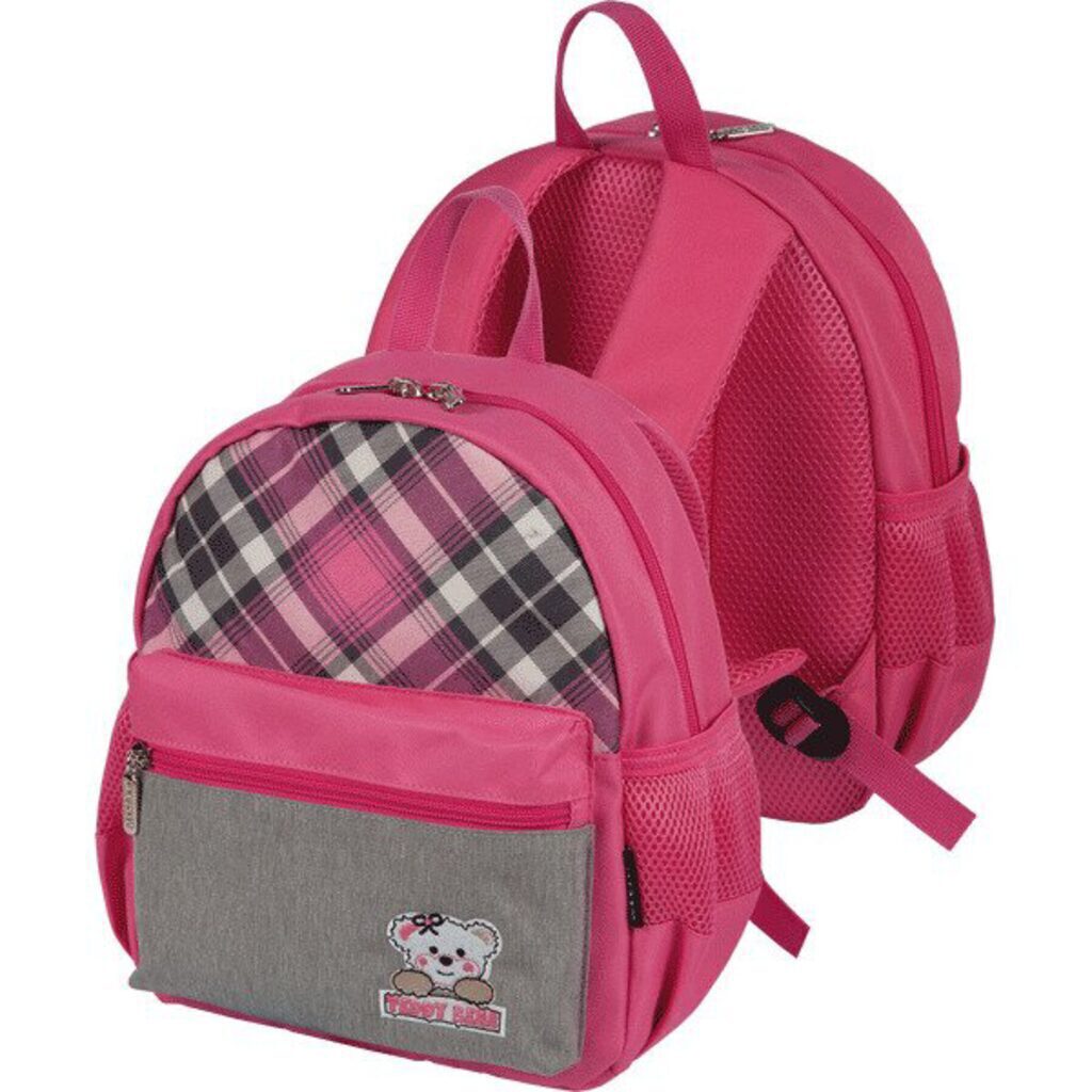 Рюкзак дошкольника deVENTE, 28*23*19см, "Мишка"1 отд на молнии, 3 кармана, розовый в клетку