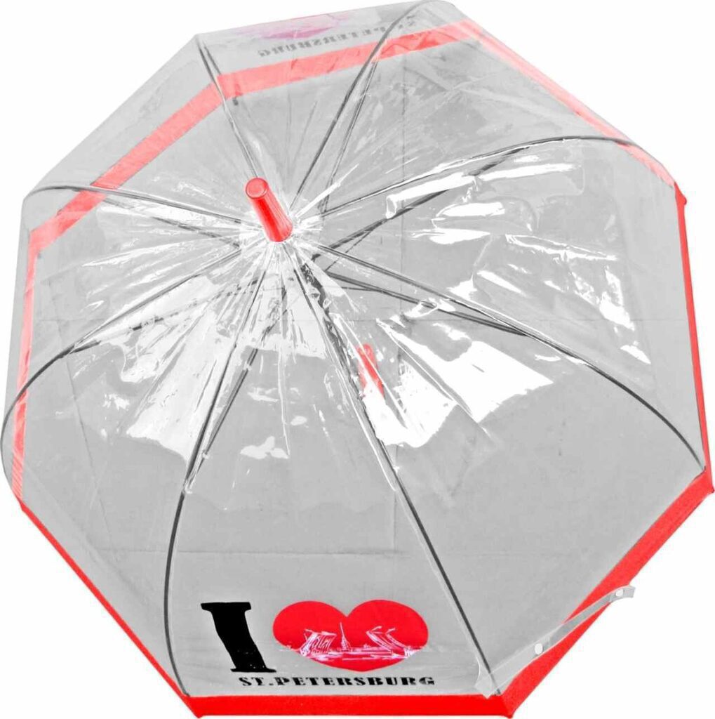 Зонт трость полуавтомат "I LOVE ST.PETERSBURG" прозрачный, цв. рисунок, купол