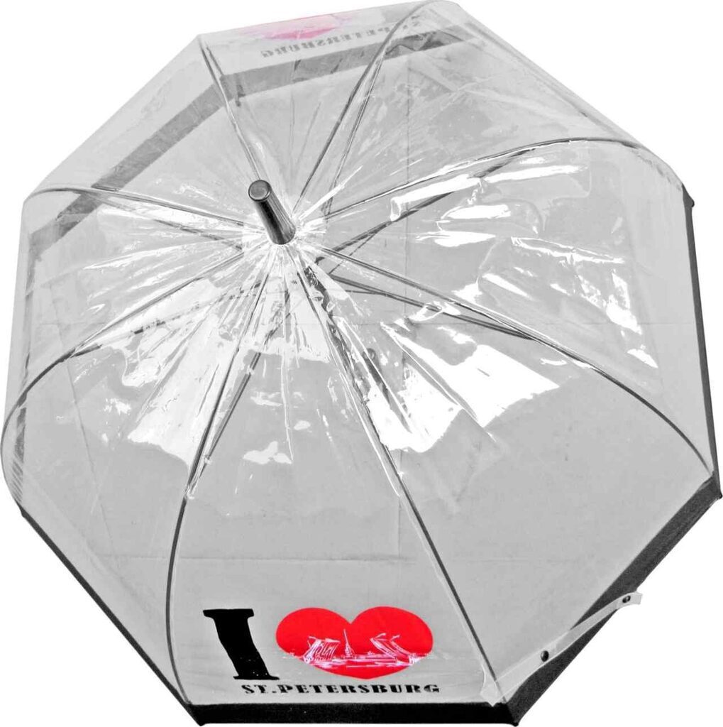 Зонт трость полуавтомат "I LOVE PETER" прозрачный, цв. рисунок, купол