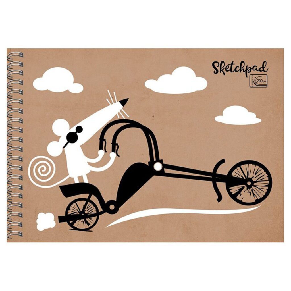 Скетчбук 140*200мм  20л.  "Мышь-байкер" обл.тв.картон, 200г/м, спираль
