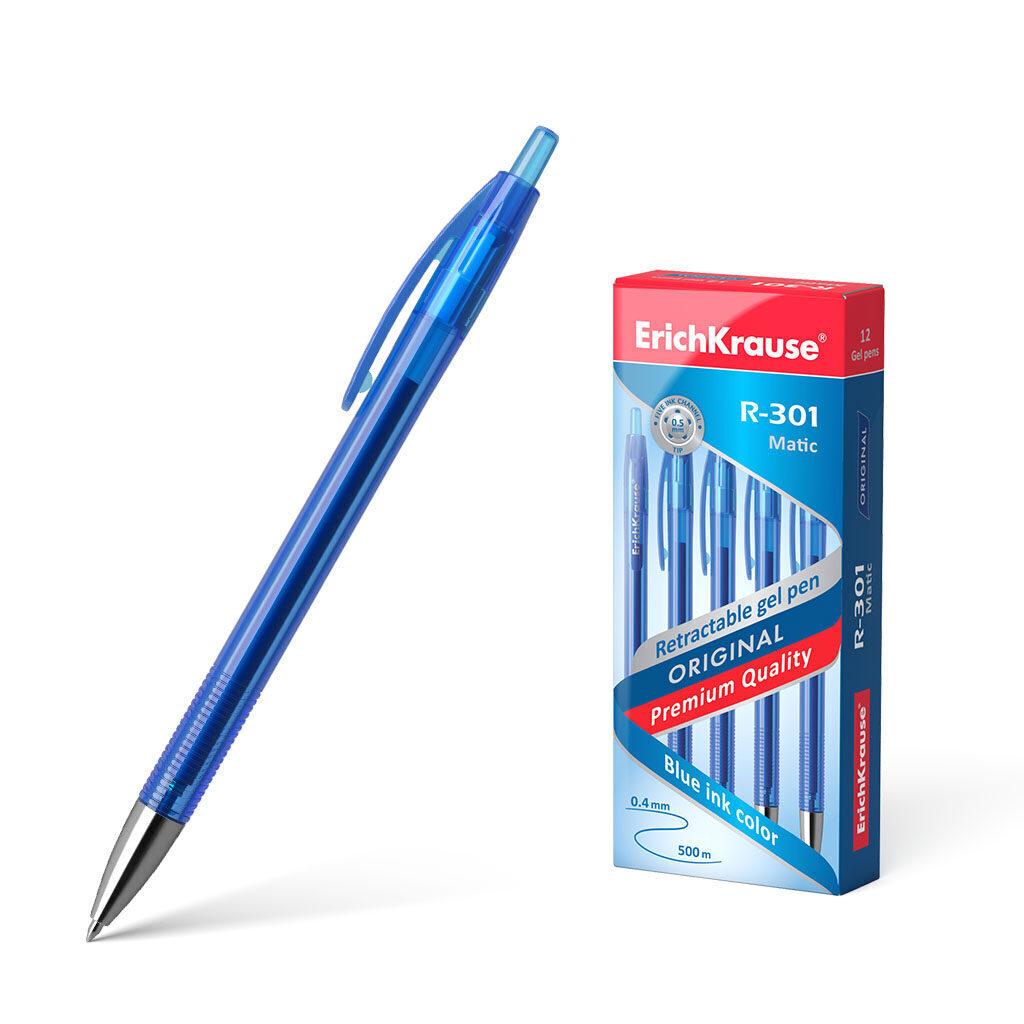 Ручка гелевая EK R-301 ORIGINAL Gel Matic 0,5мм, синяя, автомат.  пласт.корп.