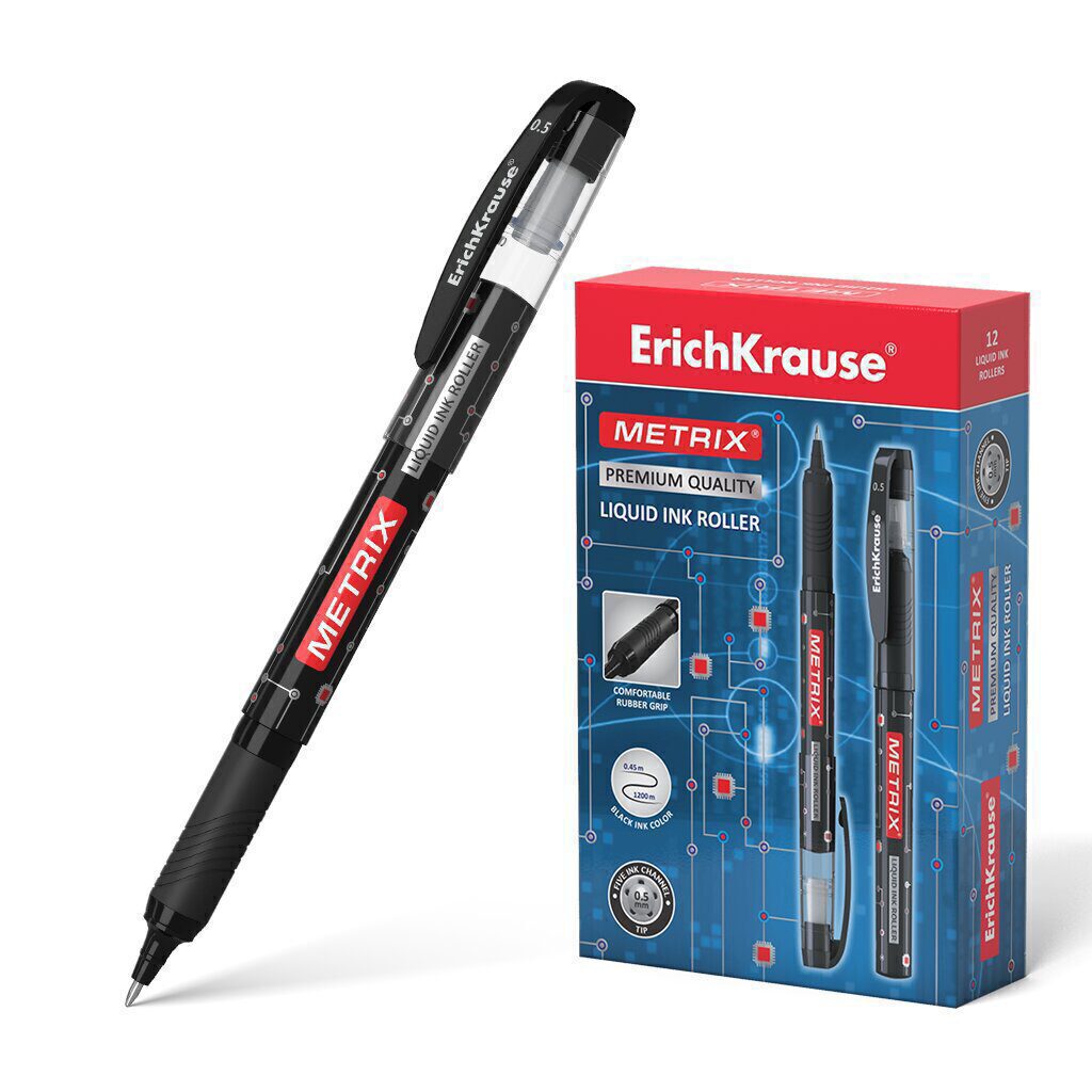 Ручка роллер ErichKrause METRIX черная, 0,5мм