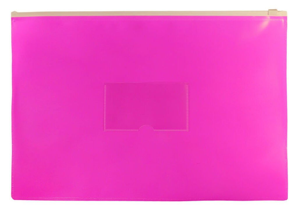 Конверт на молнии А4 0,15мм, карман д/визитки, Double Neon, розовая