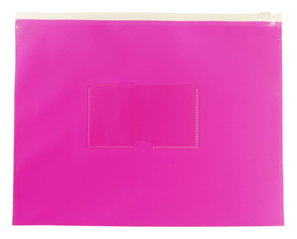 Конверт на молнии А5 0,15мм, карман д/визитки, Double Neon, розовый
