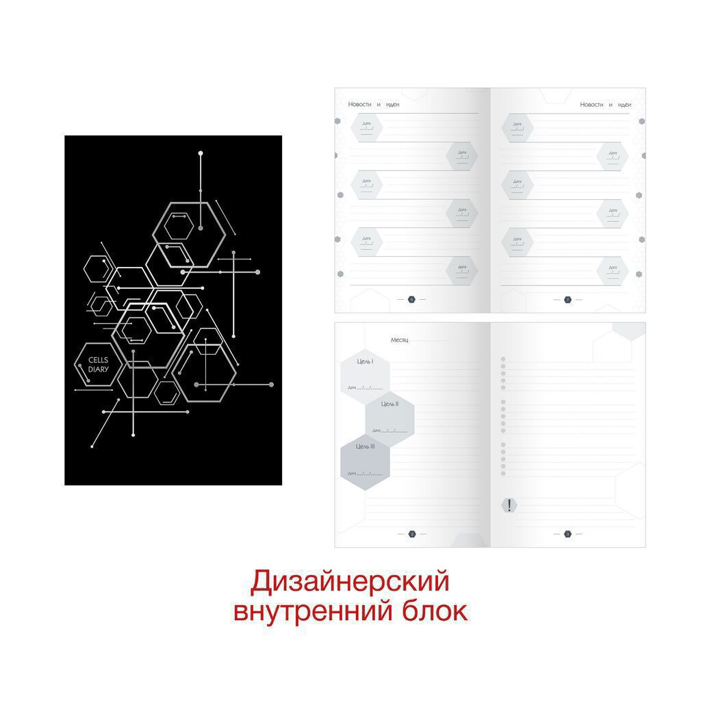 Ежедневник недат. А5  7БЦ "CellsDiary. Дизайн 3" 272 стр., soft-touch, тисн.фольгой