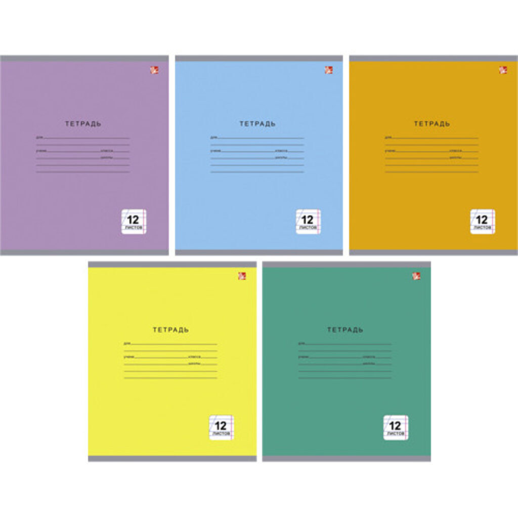Тетрадь А5 12л косая лин. "Однотонная серия" мел.картон