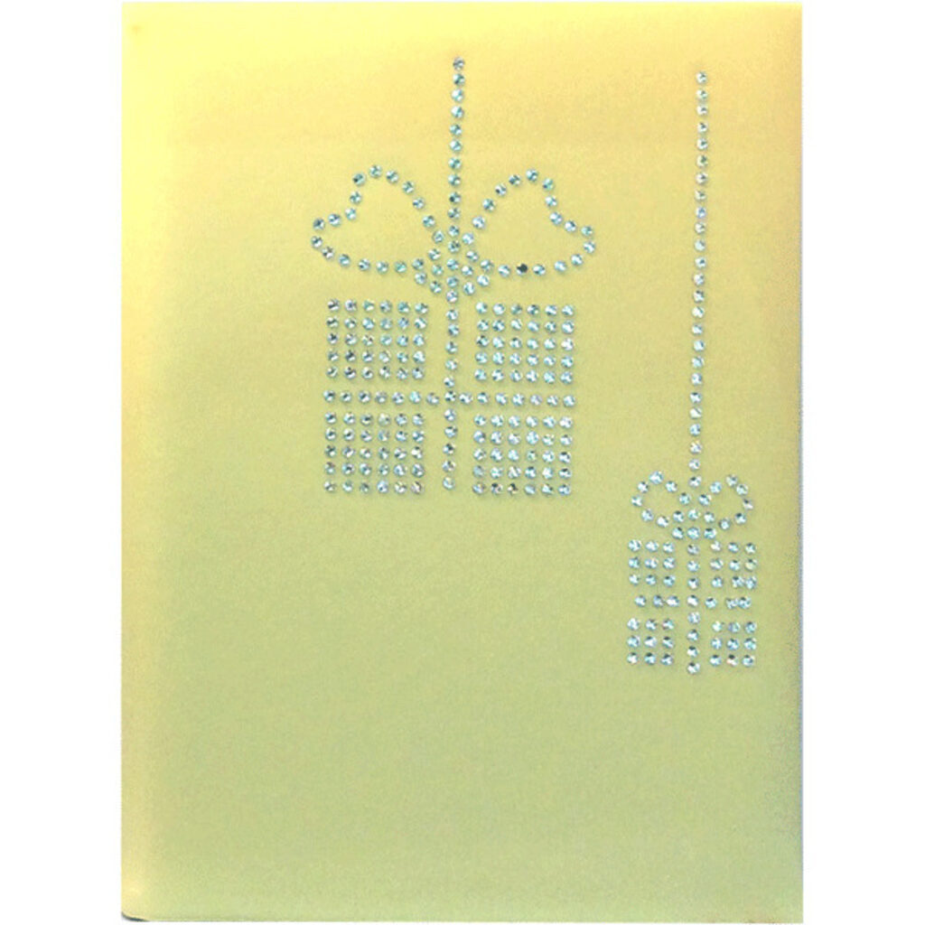 Записная книжка А5  80л. "Подарки" жёлтая, стразы, тв. обложка, клетка, ляссе