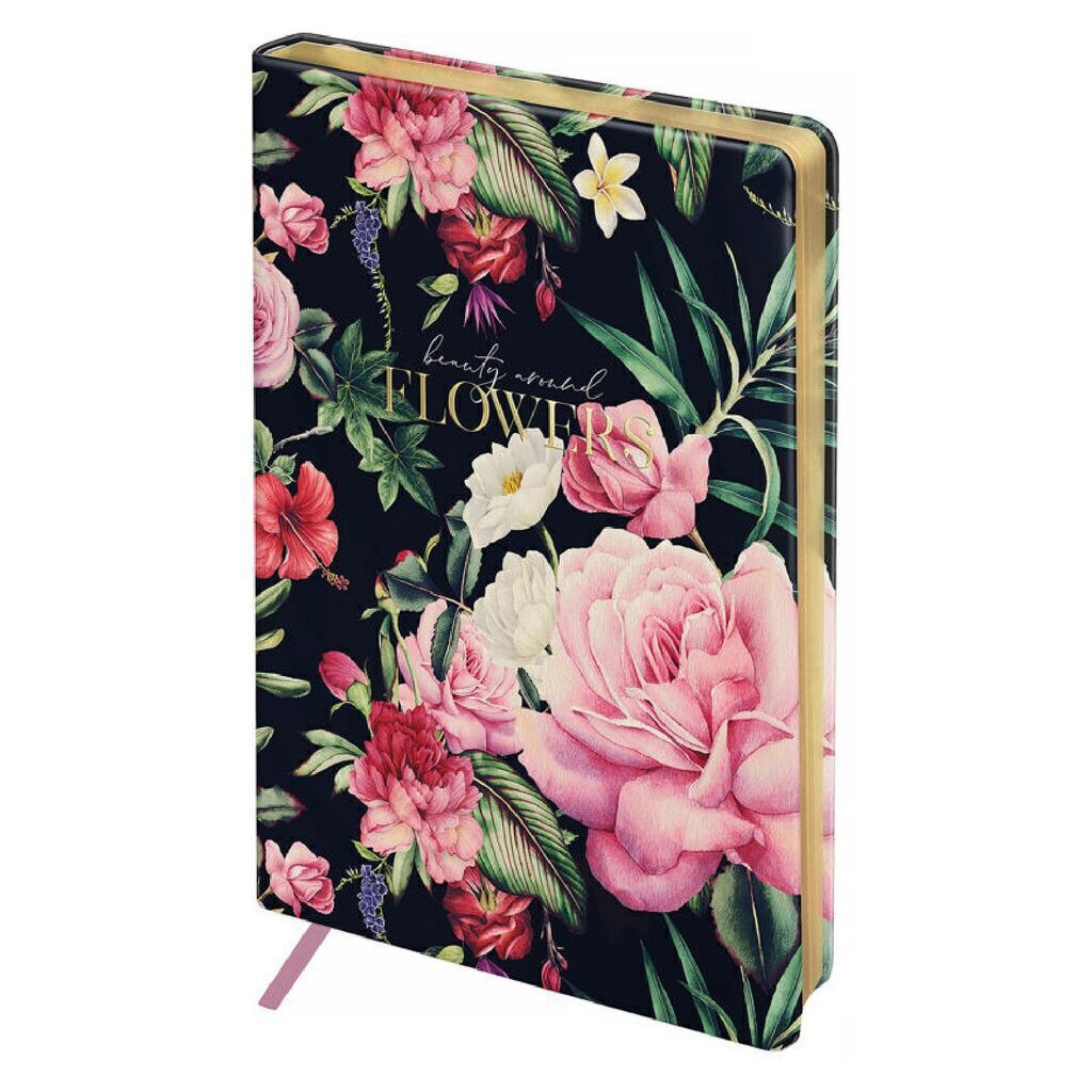 Ежедневник недат. A5 (148*210) "Romance. Dark flowers" 136л, кожзам, тв. обложка, 80г/м2, ляссе