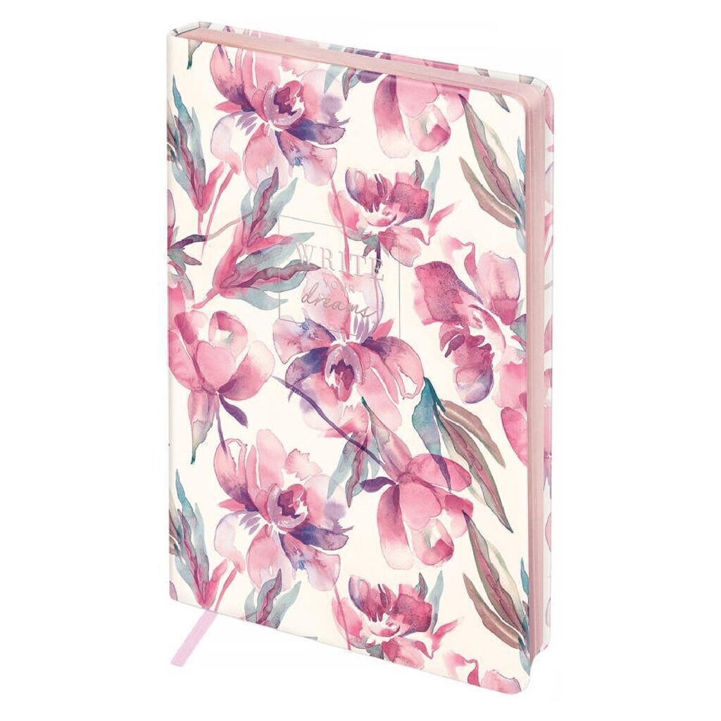Ежедневник недат. A5 (148*210) "Romance. Pink  flowers" 136л, кожзам, тв. обложка, 80г/м2, ляссе