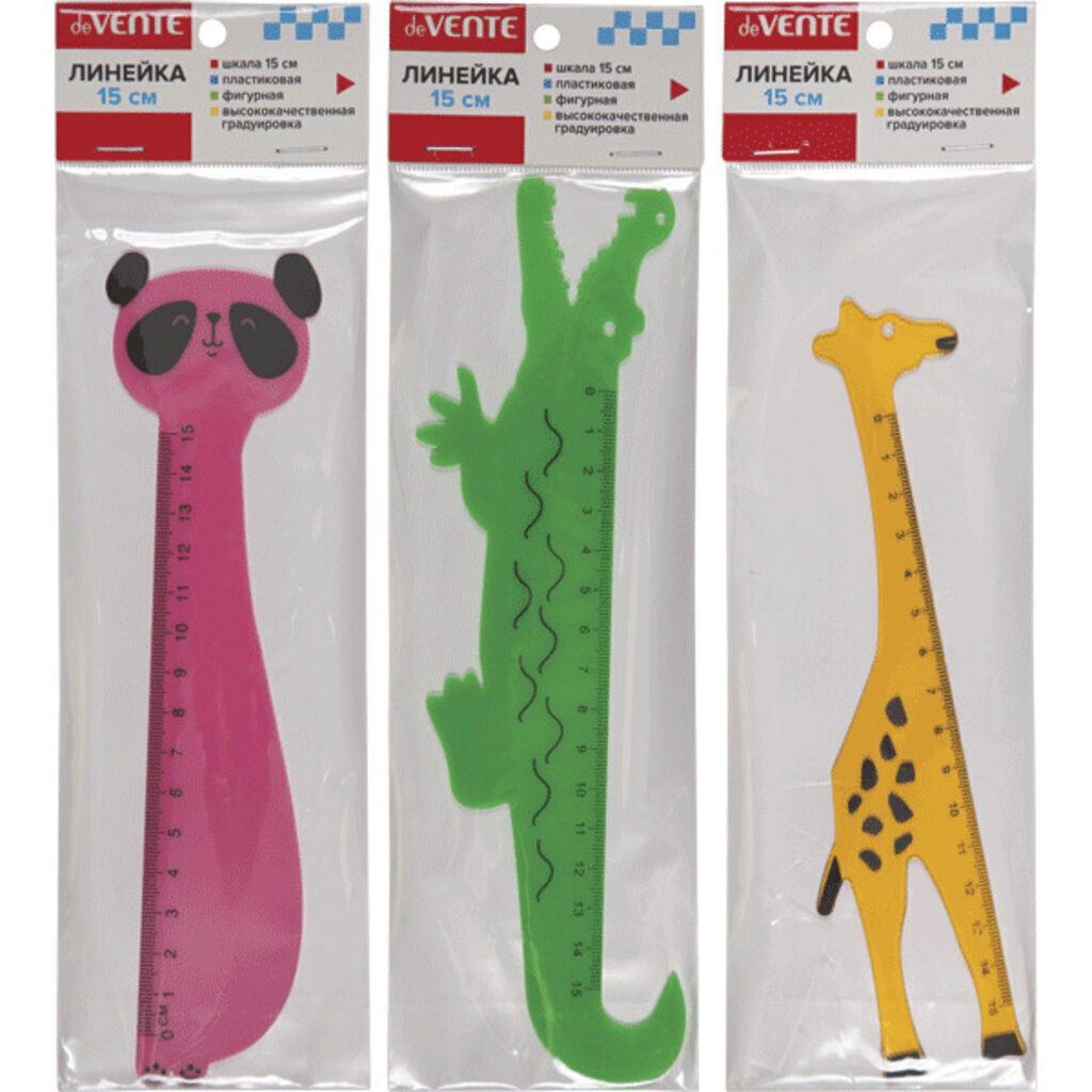 Линейка 15 см пластик. фигурная Animals, ассорти