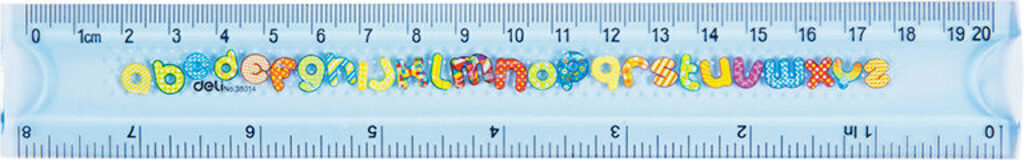 Линейка 20см пластик., прозрачн., синяя